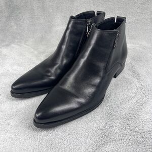 Santimon Ankle Boot Mens Sz 9 Black Leather Side Zip Pointed Toe Casual Boots